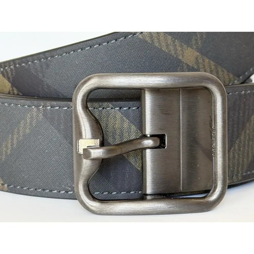 Burberry Reversible Check B Buckle Leather Wide Belt 46/115 8098126 IT NEW $550